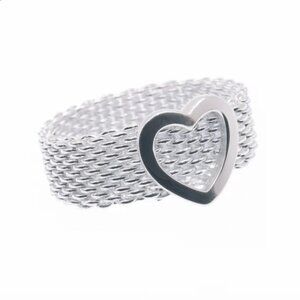 Sterling Silver 925 High Polished Mesh Heart Ring